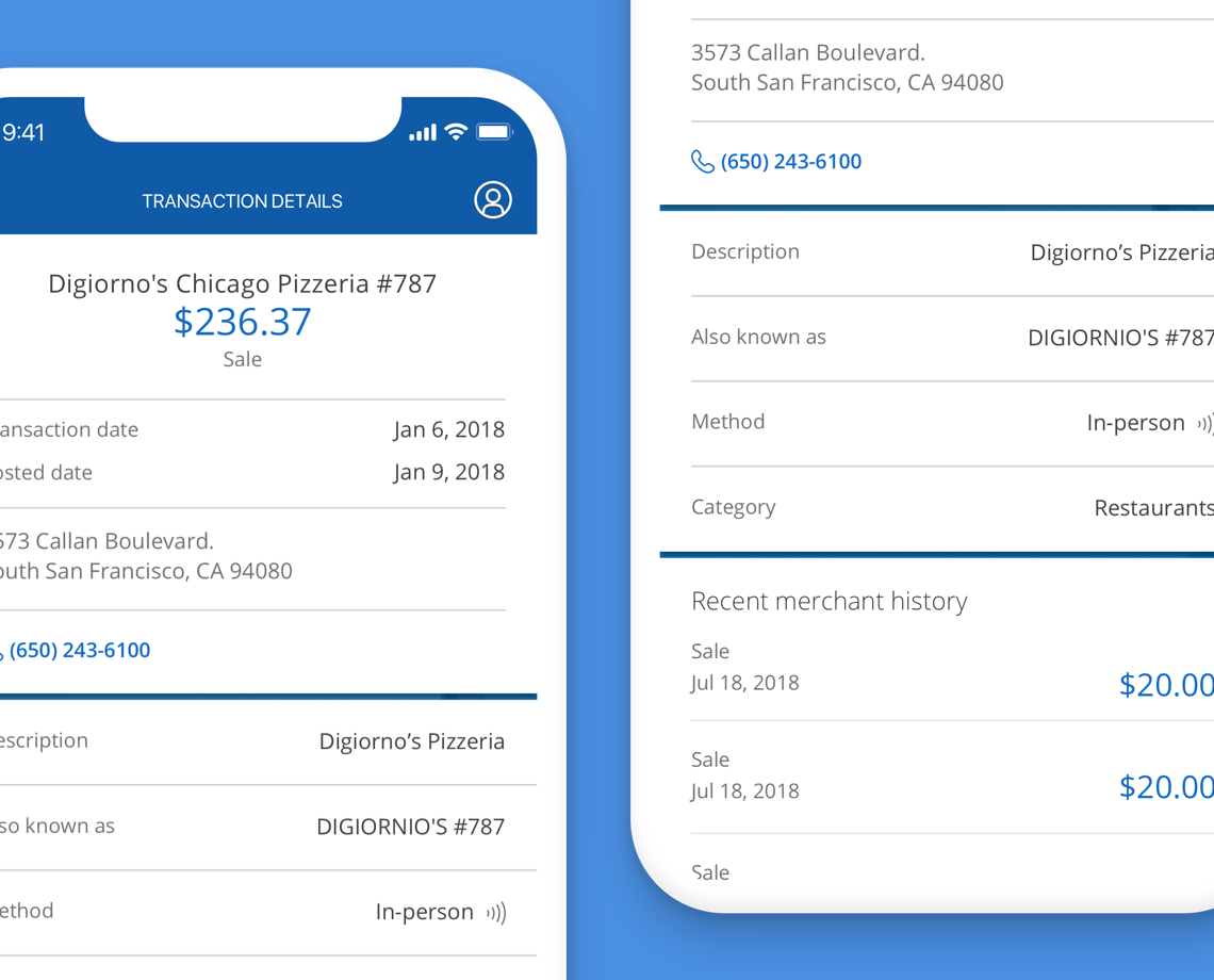 Transaction details for Chase mobile